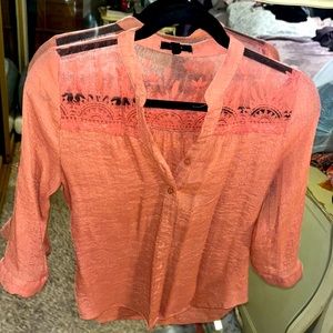 mine 3/4 Sleeve Lace Design Top Button Down with cinch waist in back